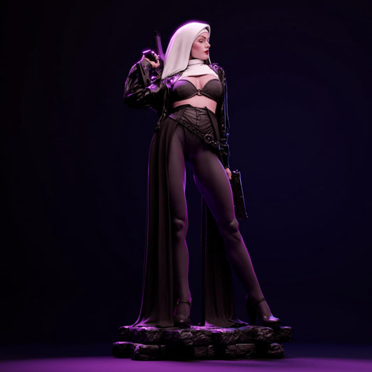 Battle Nun Resin Figure – 12K High Detail – Unpainted / Painted – Fantasy Collectible Kit