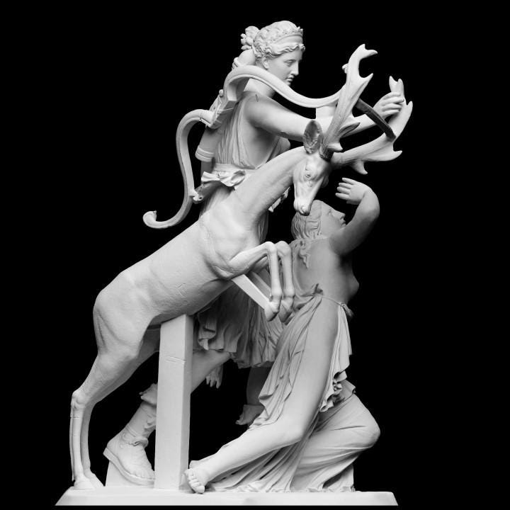 Artemis and Iphigeneia – 12K Premium Resin Sculpture Inspired by Greek Mythology and the Ancient Tragedy of Sacrifice and Salvation