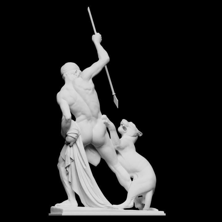 Panther Hunter Resin Sculpture: Ancient Roman Heroic Art