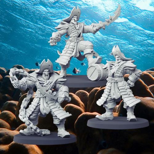 Undead Pirate Captain Aquarium Ornament – 45mm Miniature – 12K Resin Quality – Unpainted DIY Decor