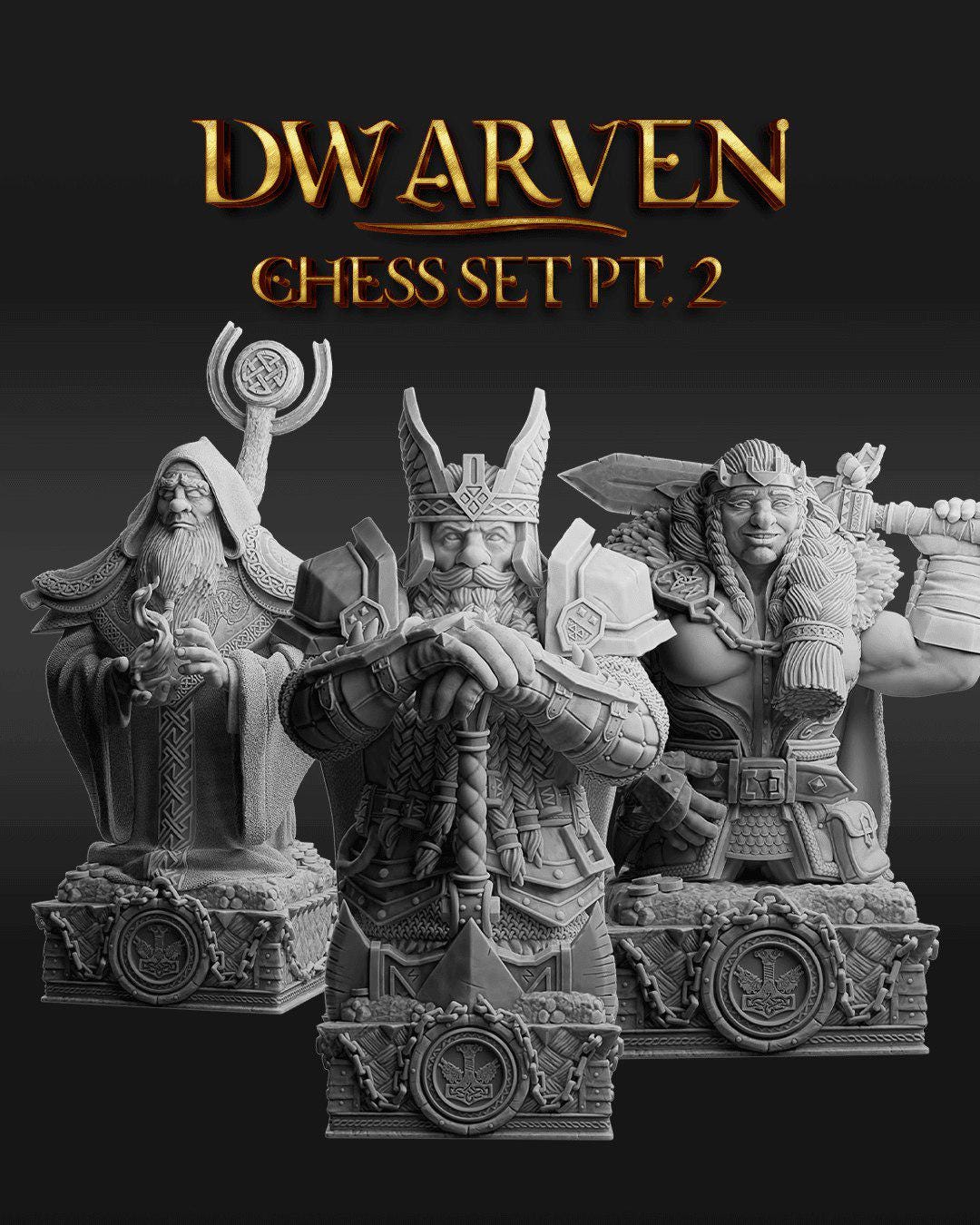 Ancient Dwarves Chess Set: 12K Resin, Ultra High Detail, DIY Unpainted