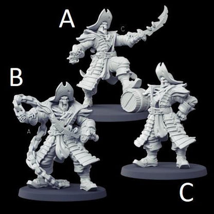 Undead Pirate Captain Aquarium Ornament – 45mm Miniature – 12K Resin Quality – Unpainted DIY Decor