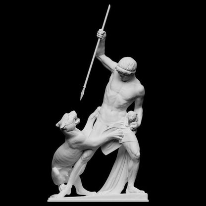 Panther Hunter Resin Sculpture: Ancient Roman Heroic Art