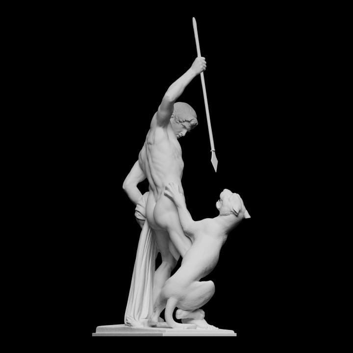 Panther Hunter Resin Sculpture: Ancient Roman Heroic Art