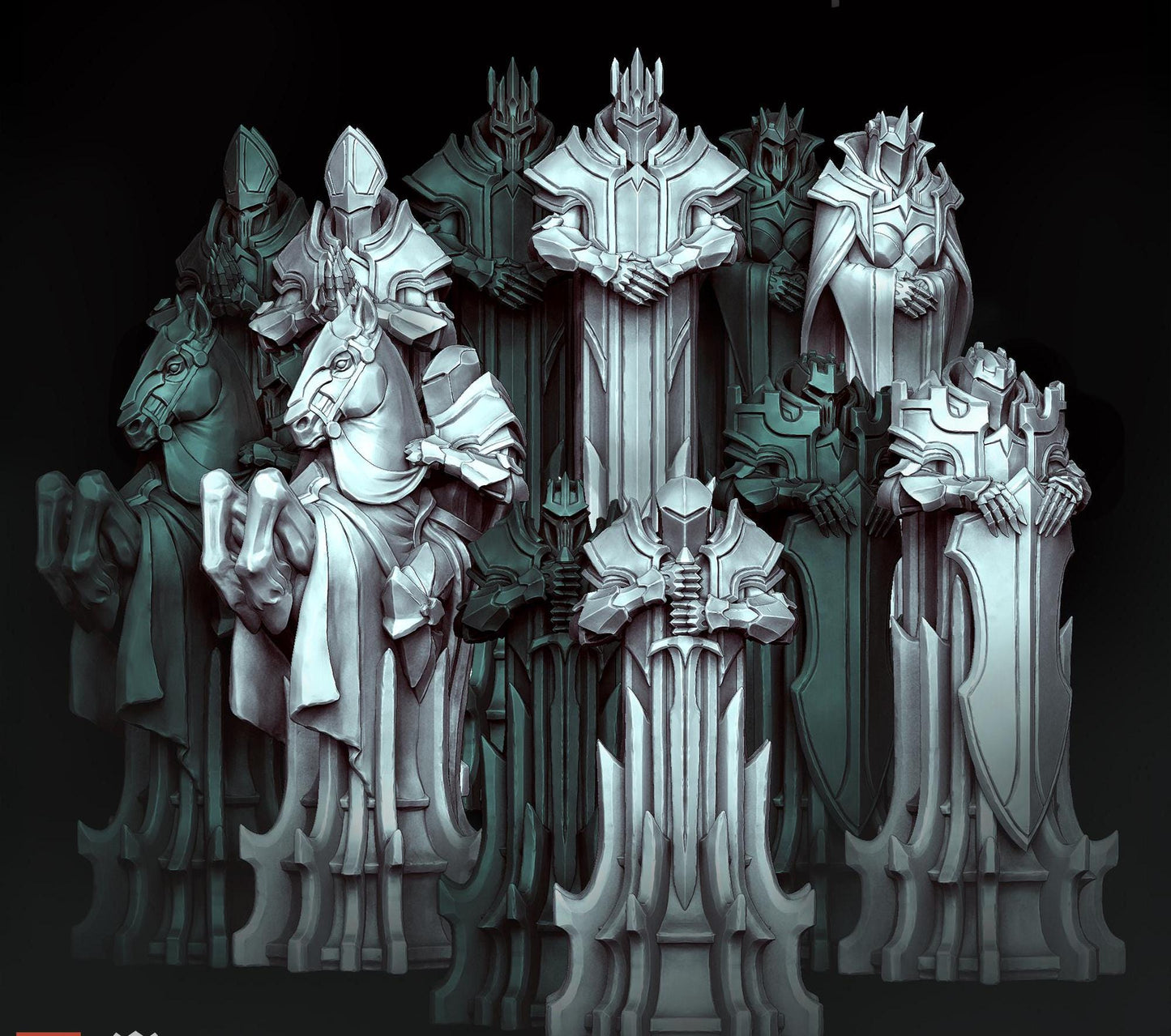 12K Resin Knight Chess Pieces: Unpainted Medieval Set