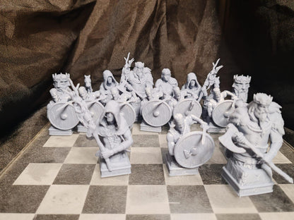 Viking Chess Pieces - 12k Resin Print -High Quality - Pieces Only- Unpainted