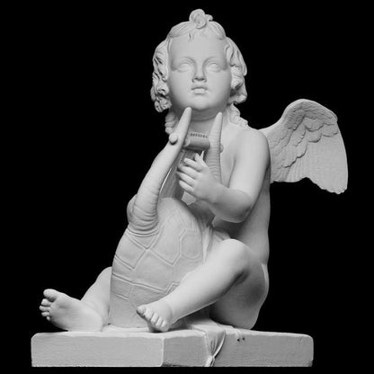 Cupid Playing the Lyre – 12K Premium Resin Sculpture Inspired by Roman Depictions of Eros, the God of Love and Music in Classical Mythology