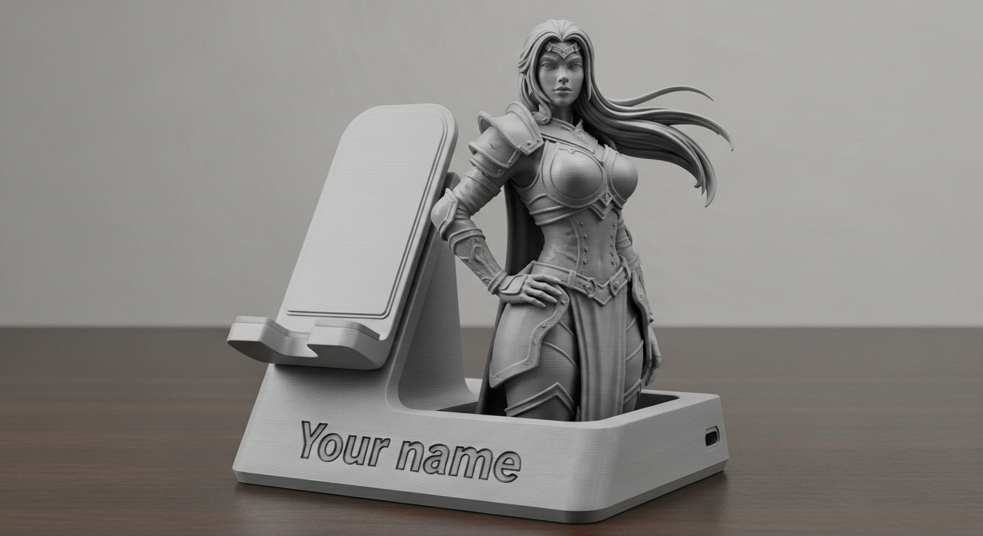 Personalized Phone Holder with Your Figure – Personalized 3D Printed Character Stand – Personalized Fantasy Figure