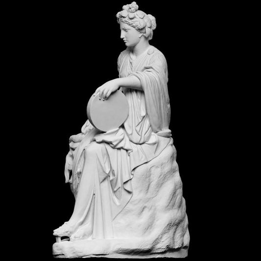 Seated Muse Thalia – 12K Premium Resin Sculpture of the Greek Muse of Comedy and Idyllic Poetry, Classical Style