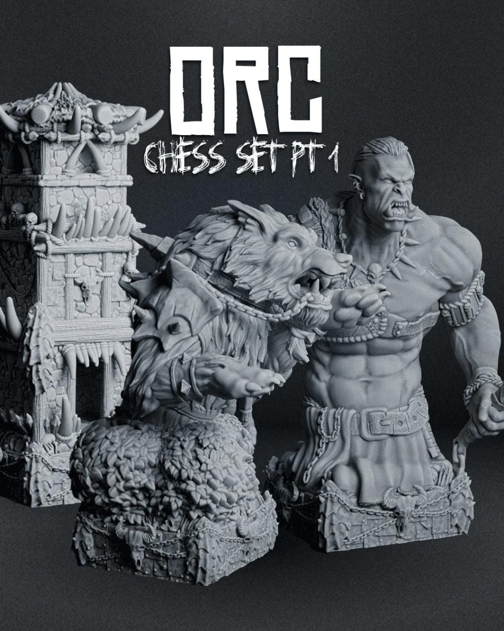 Orc Chess Pieces: 12K Resin Fantasy Set - Unpainted