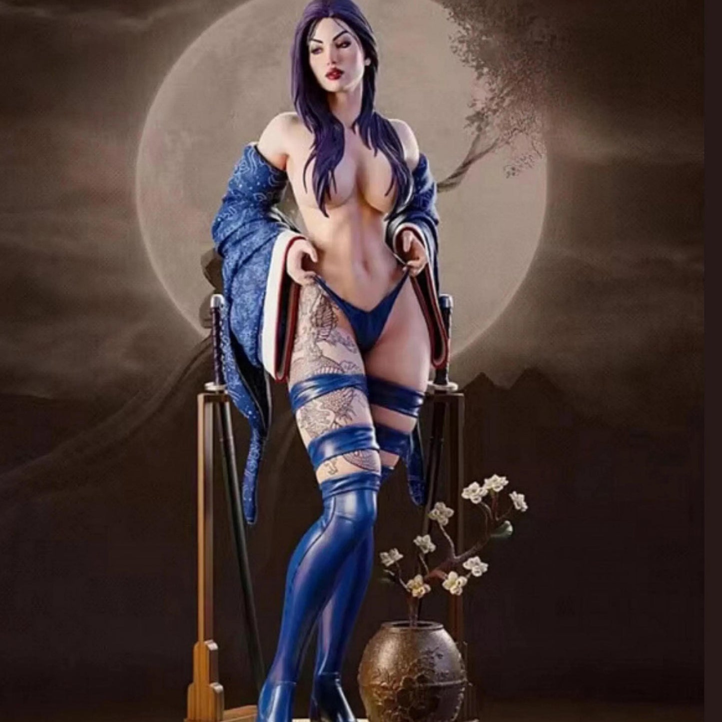 Samurai Geisha Resin Figure – 12K High Detail – Unpainted / Painted – Fantasy Collectible Kit