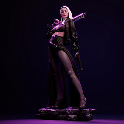 Battle Nun Resin Figure – 12K High Detail – Unpainted / Painted – Fantasy Collectible Kit