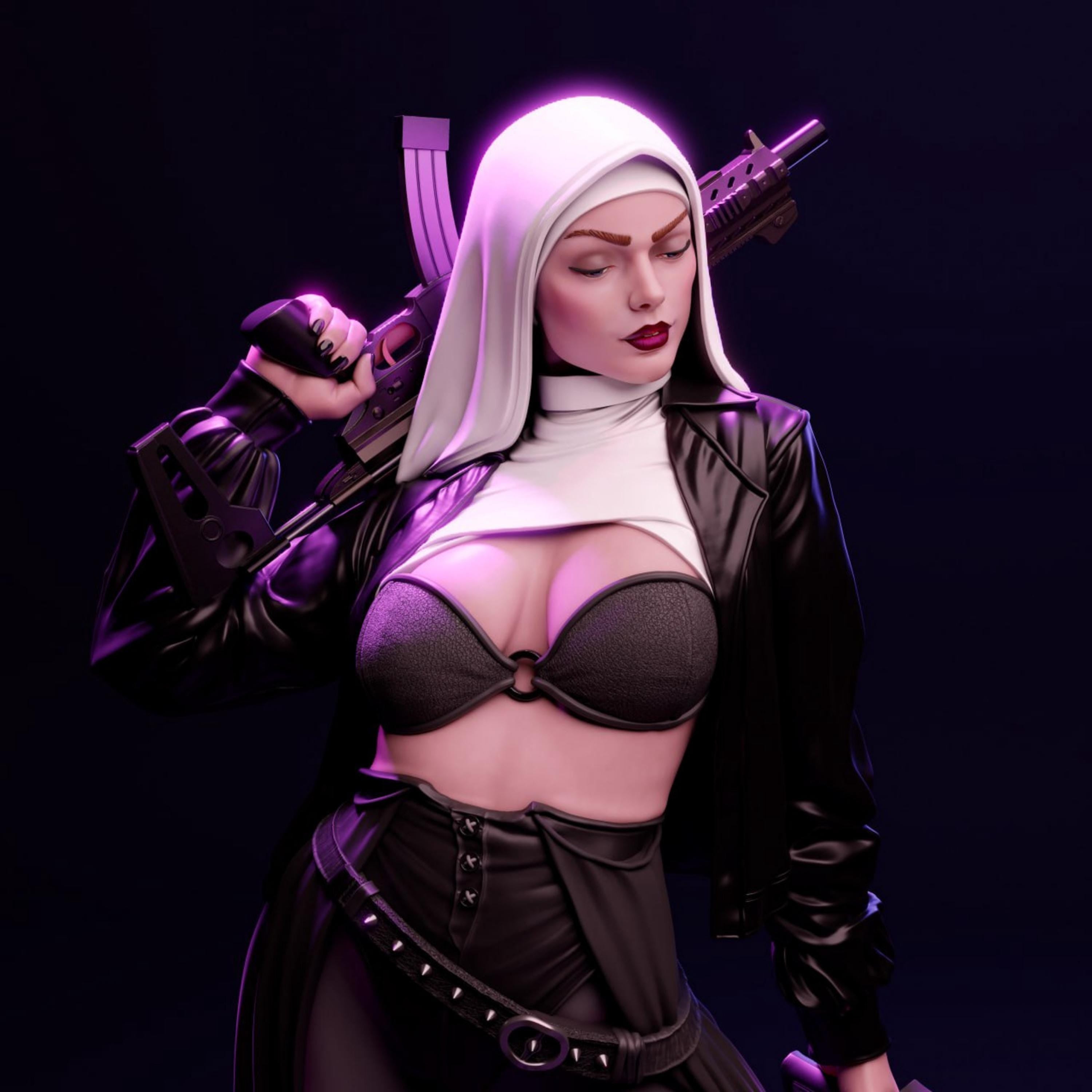 Battle Nun Resin Figure – 12K High Detail – Unpainted / Painted – Fantasy Collectible Kit