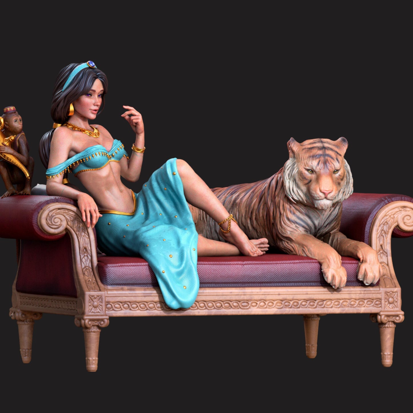 Exotic Princess & Panther Resin Figure – 12K High Detail – Unpainted / Painted – Fantasy Collectible Kit