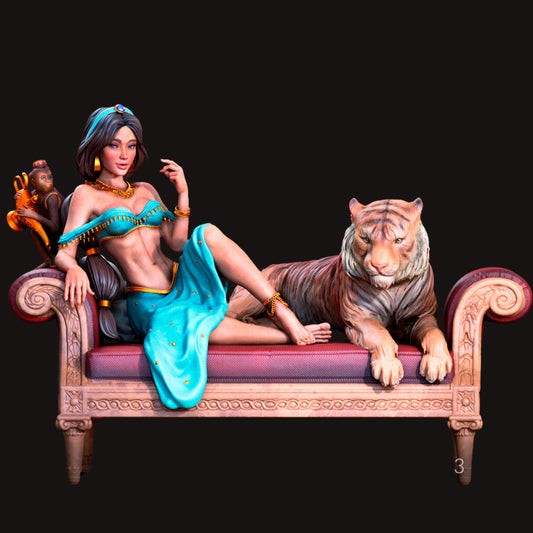 Exotic Princess & Panther Resin Figure – 12K High Detail – Unpainted / Painted – Fantasy Collectible Kit