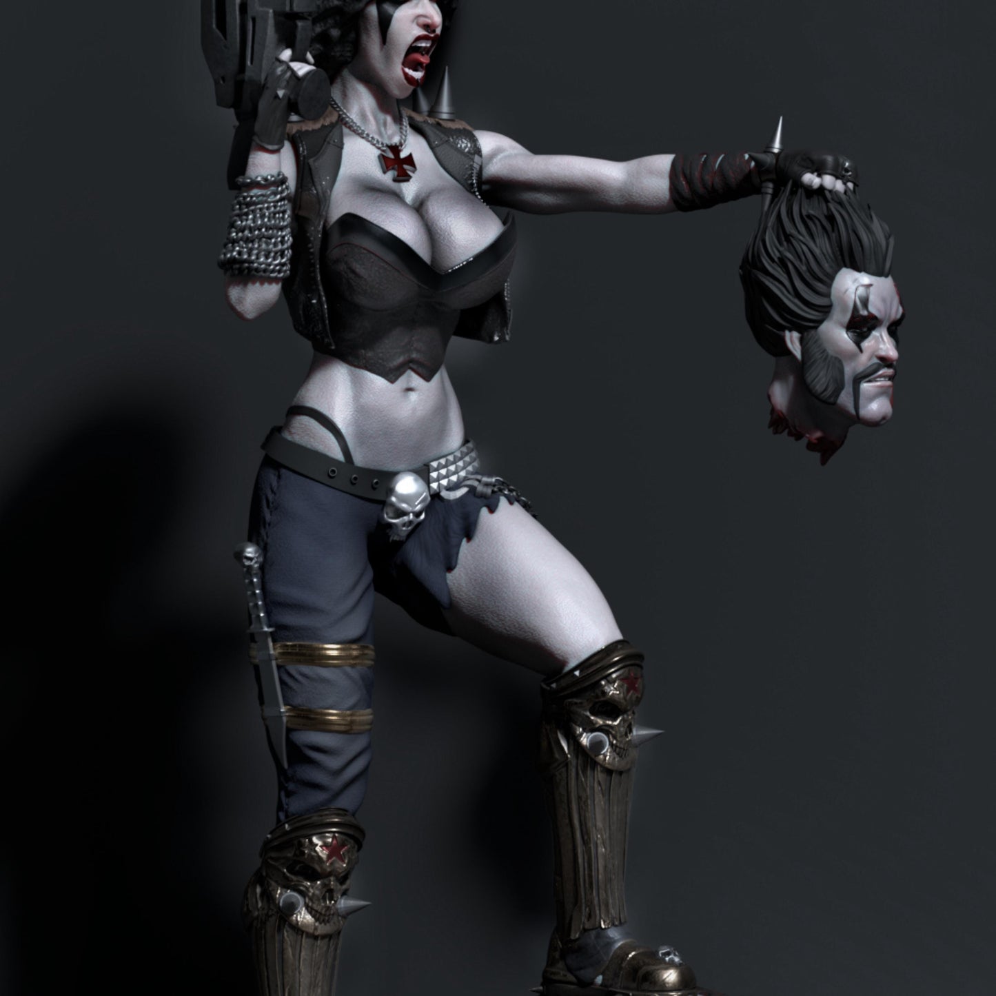 Savage Femme Warrior Resin Figure – 12K High Detail – Unpainted / Painted – Skull Base Fantasy Collectible