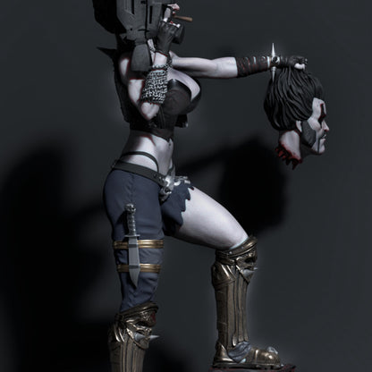 Savage Femme Warrior Resin Figure – 12K High Detail – Unpainted / Painted – Skull Base Fantasy Collectible