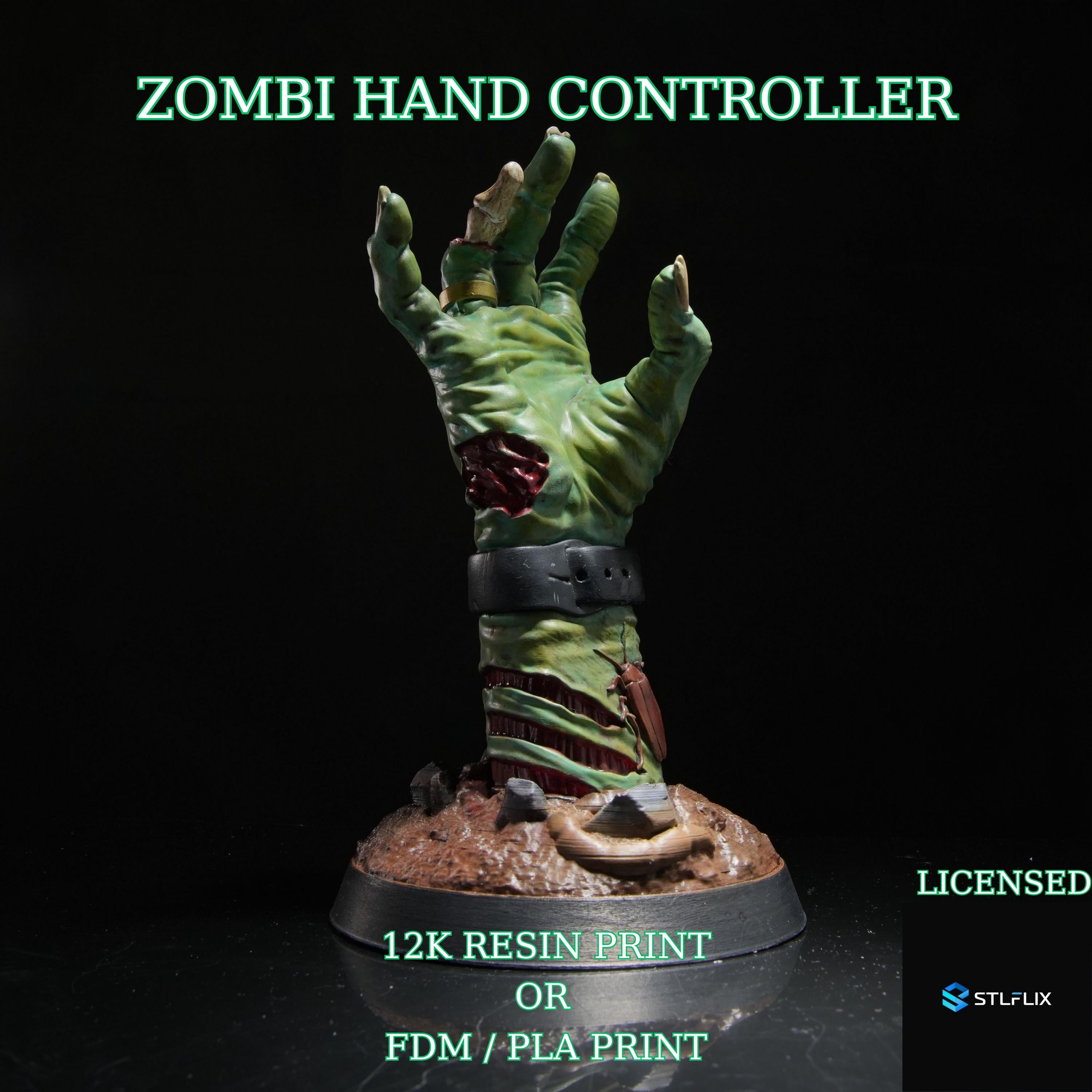 3D Printed Zombie Hand Controller Statue: Halloween Gamer Decor