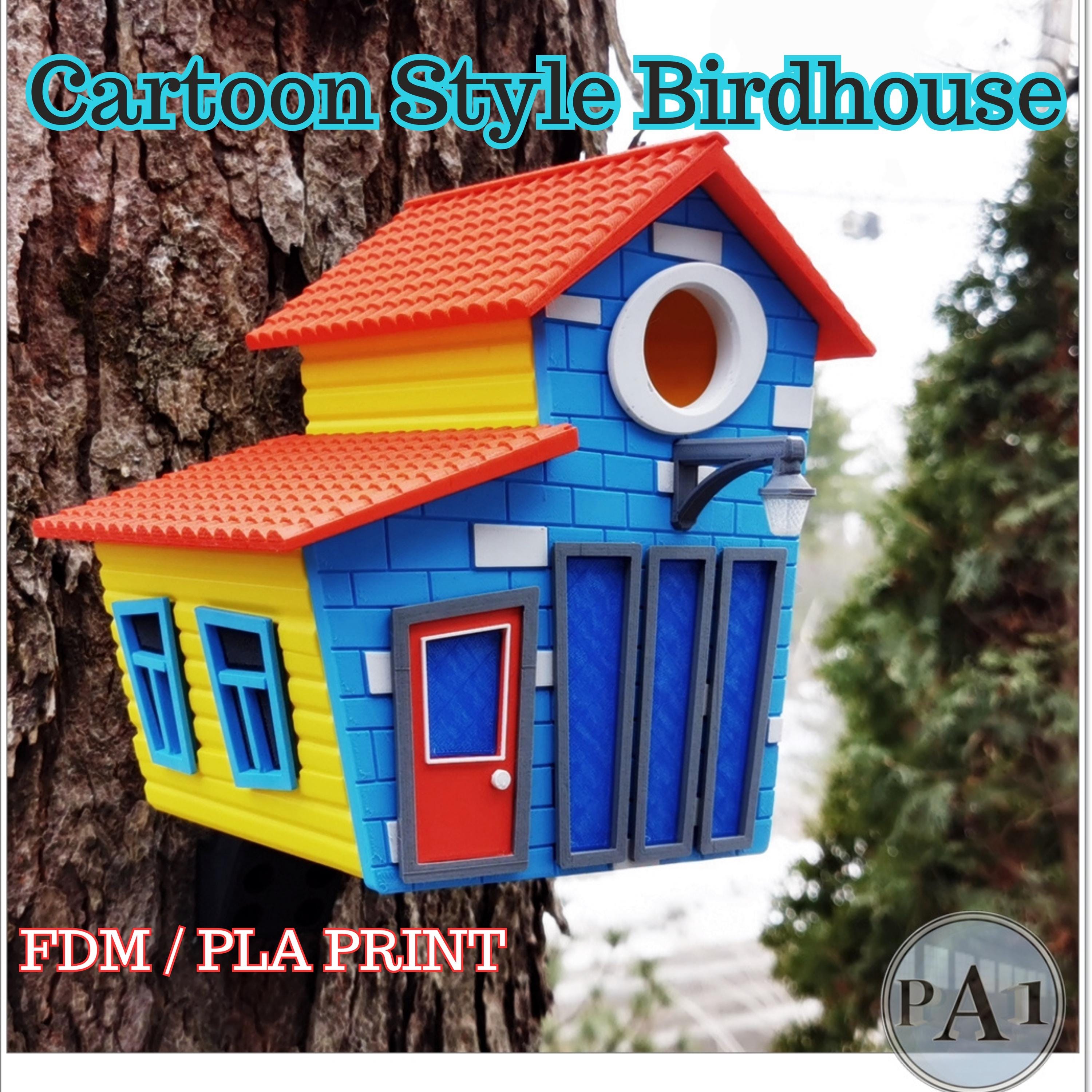 3D Printed Cartoon Birdhouse: Colorful PLA Plastic Garden Decor