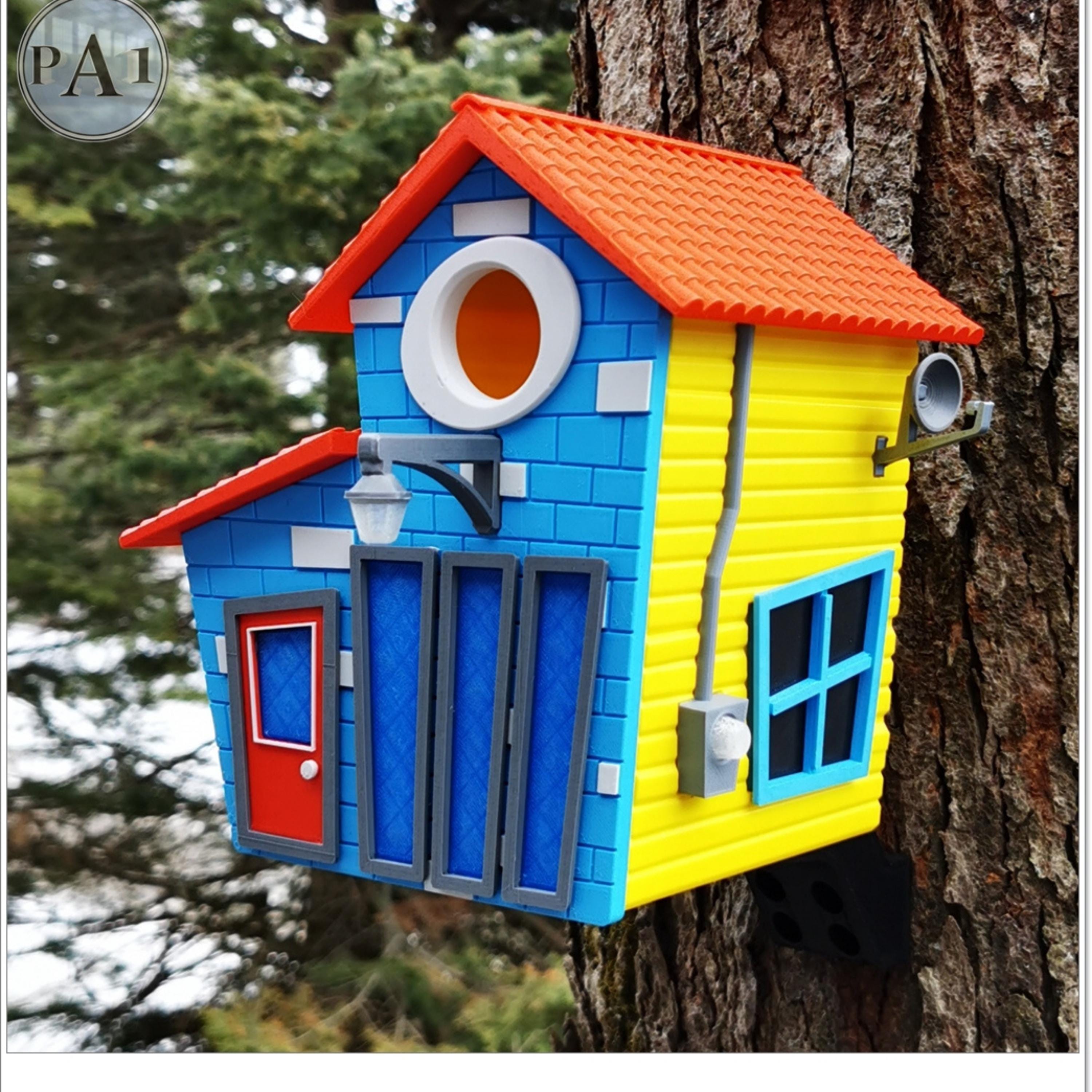 3D Printed Cartoon Birdhouse: Colorful PLA Plastic Garden Decor