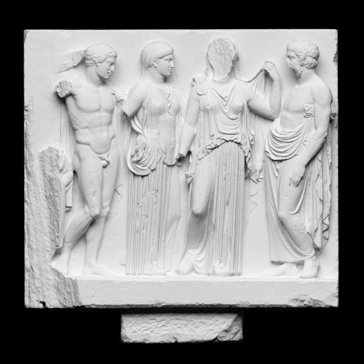Attic Votive Relief | Ancient Greek Wall Art | Mythology Plaque | 12k Resin or Marble composite