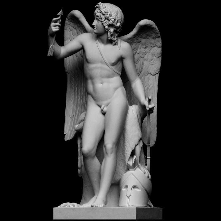 Triumphant Cupid Statue | Amor Vincit Omnia | Roman God of Love | 12k Resin or Marble composite PLA