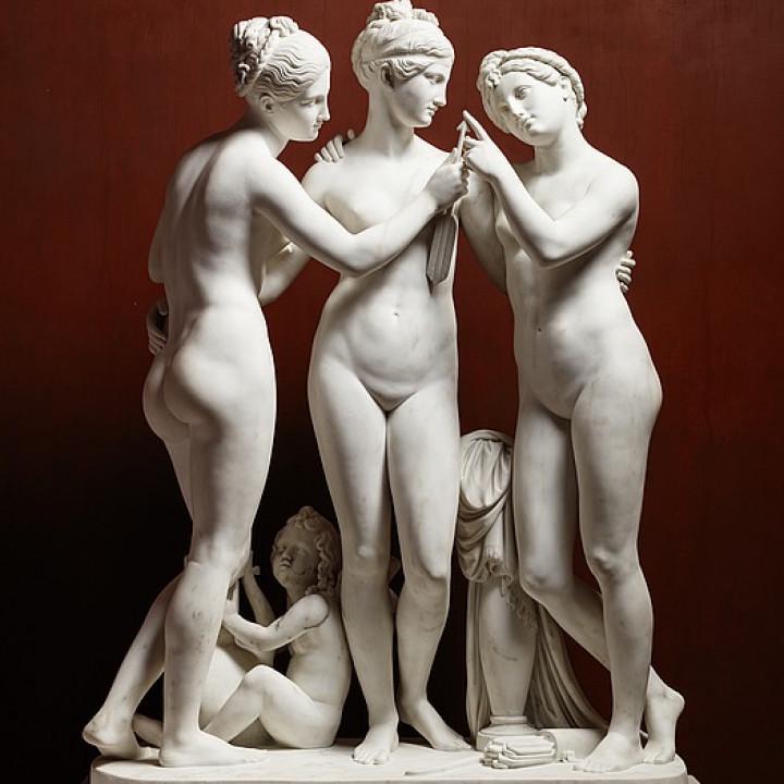The Three Graces & Cupid Statue Set | Bertel Thorvaldsen Replica | Neoclassical Art | 12k Resin or Marble composite PLA
