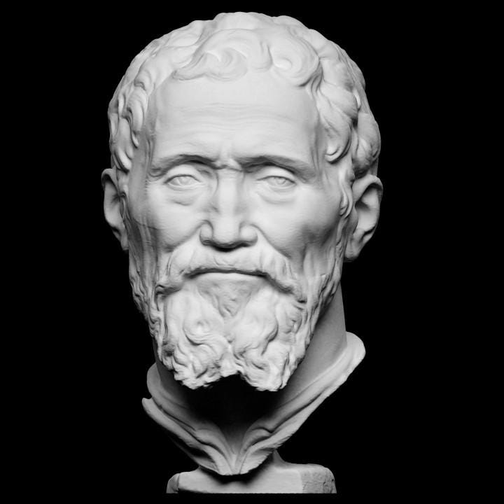 Michelangelo Bust | The Divine Artist Statue | Renaissance Master | 12k Resin or Marble composite PLA