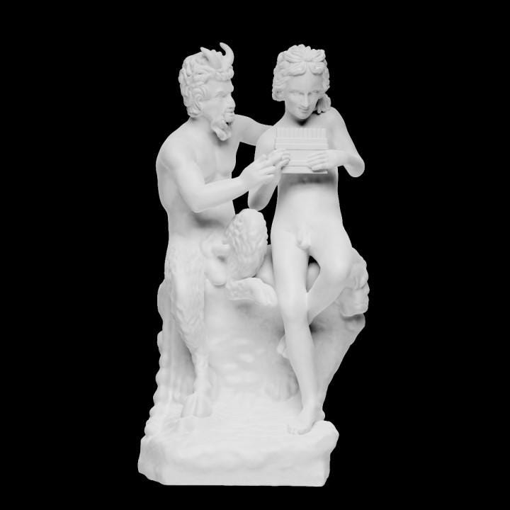 Pan and Daphnis Statue | Greek Mythology Music Lesson | Satyr and Shepherd | 12k Resin or Marble composite PLA