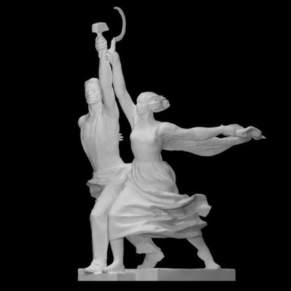 Worker and Kolkhoz Woman Statue | Soviet Era Art | USSR Socialist Realism | 12k Resin or Marble composite