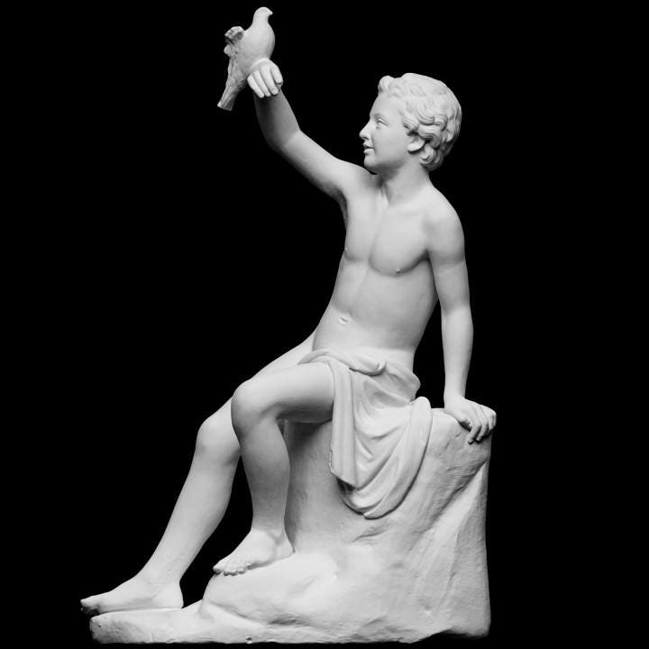 Boy with Dove Statue | Louvre Museum Replica | Roman Funerary Art Decor | 12k Resin or Marble composite