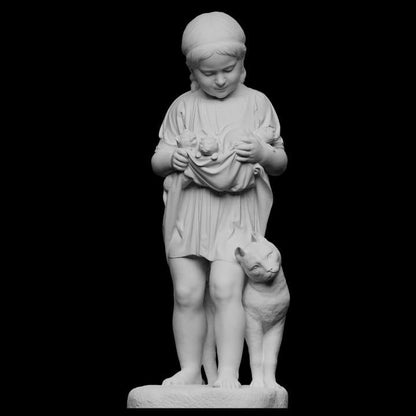 A Little Girl With Kittens Statue | J.A. Jerichau | 19th Century Art | 12k Resin or Marble composite