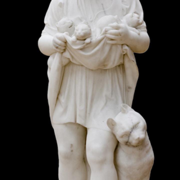 A Little Girl With Kittens Statue | J.A. Jerichau | 19th Century Art | 12k Resin or Marble composite