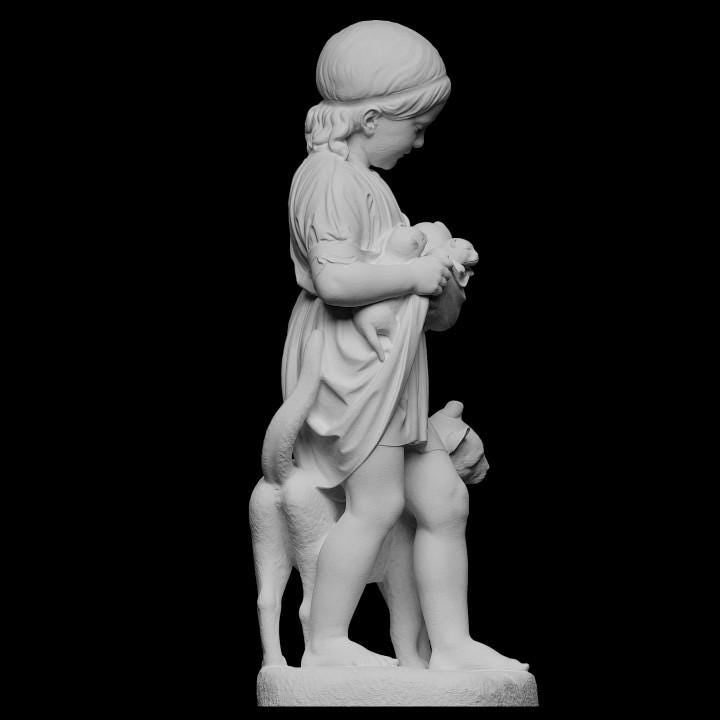 A Little Girl With Kittens Statue | J.A. Jerichau | 19th Century Art | 12k Resin or Marble composite