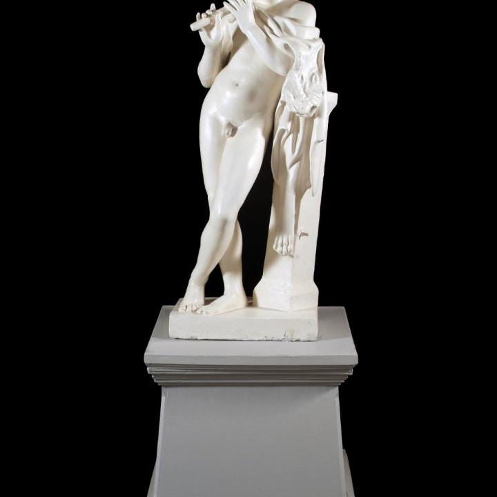 The Piping Faun Statue | Satyr Playing Flute | Roman Mythology Art | 12k Resin or Marble composite