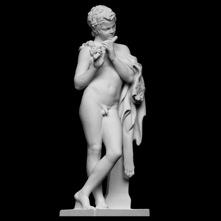 The Piping Faun Statue | Satyr Playing Flute | Roman Mythology Art | 12k Resin or Marble composite