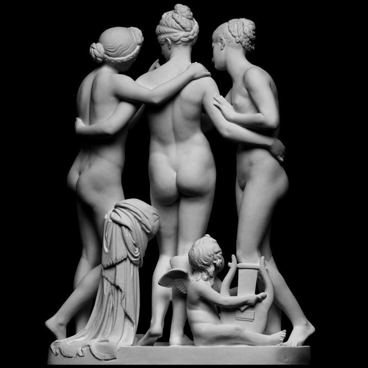 The Three Graces & Cupid Statue Set | Bertel Thorvaldsen Replica | Neoclassical Art | 12k Resin or Marble composite PLA