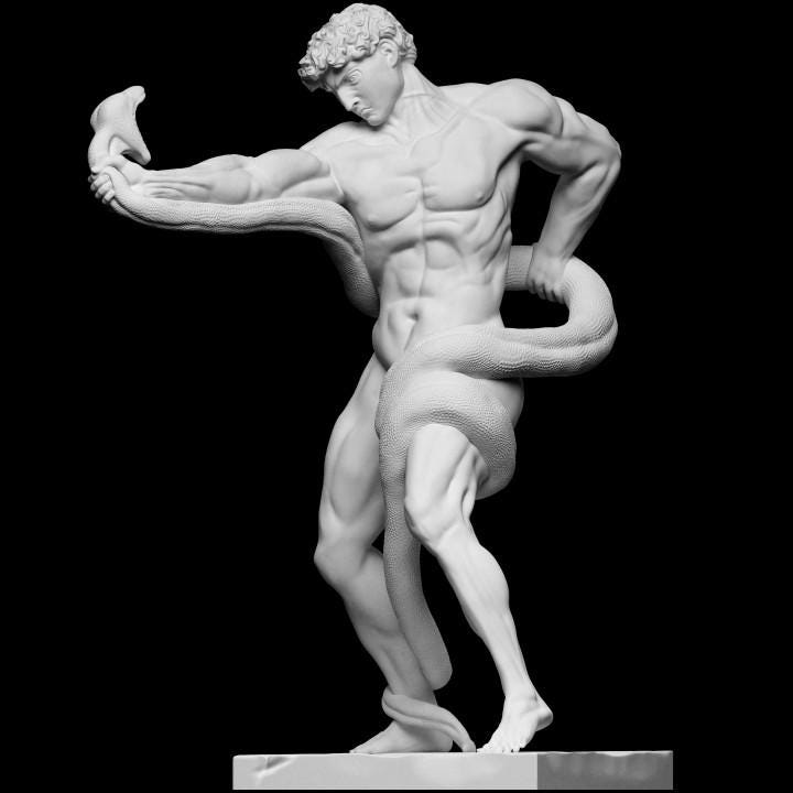 Athlete Wrestling a Python Statue | Frederic Leighton | Victorian Art | 12k Resin or Marble composite PLA