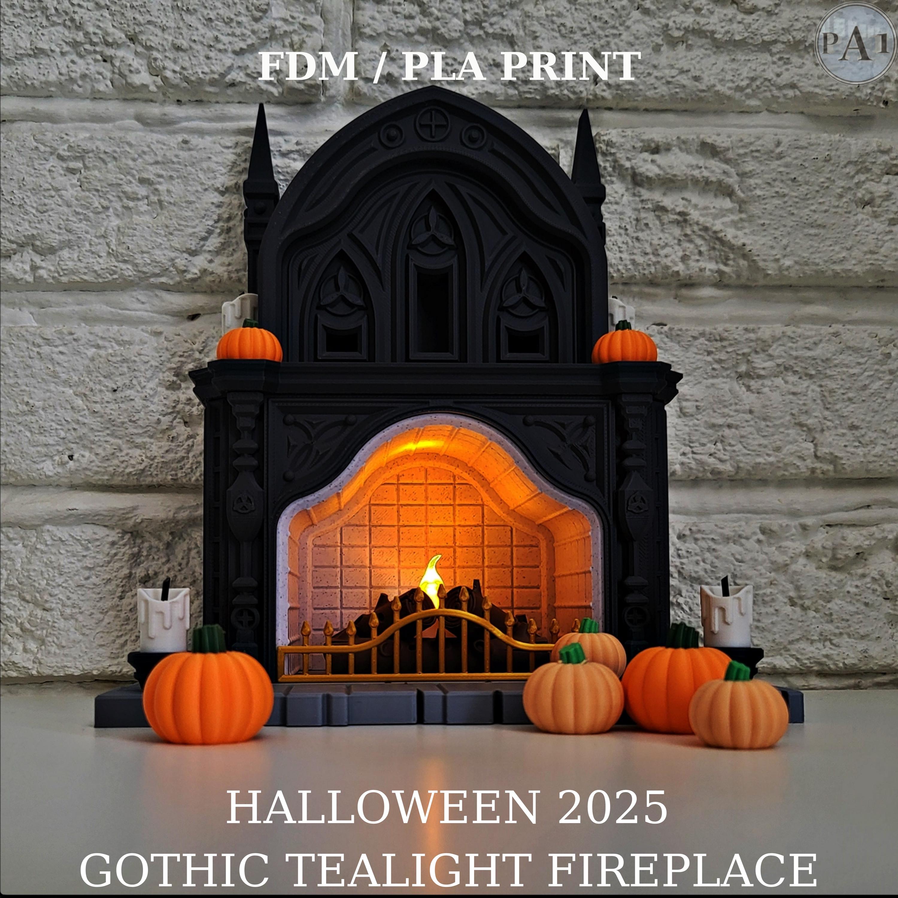 3D Printed Gothic Halloween Tealight Fireplace: Spooky Home Decor (DIY Kit)