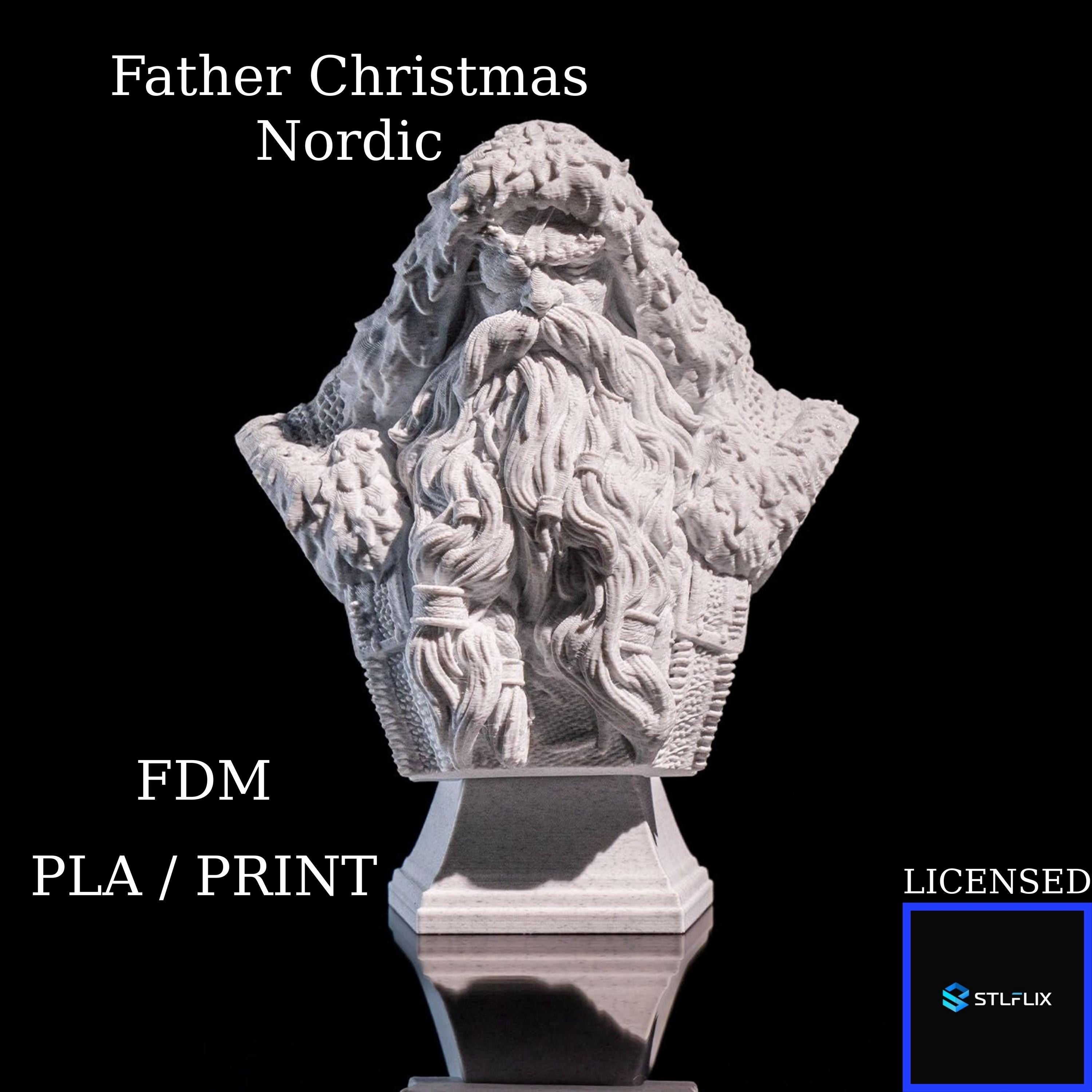 3D Printed Nordic Santa Bust: PLA Holiday Sculpture (STLFLIX Design)