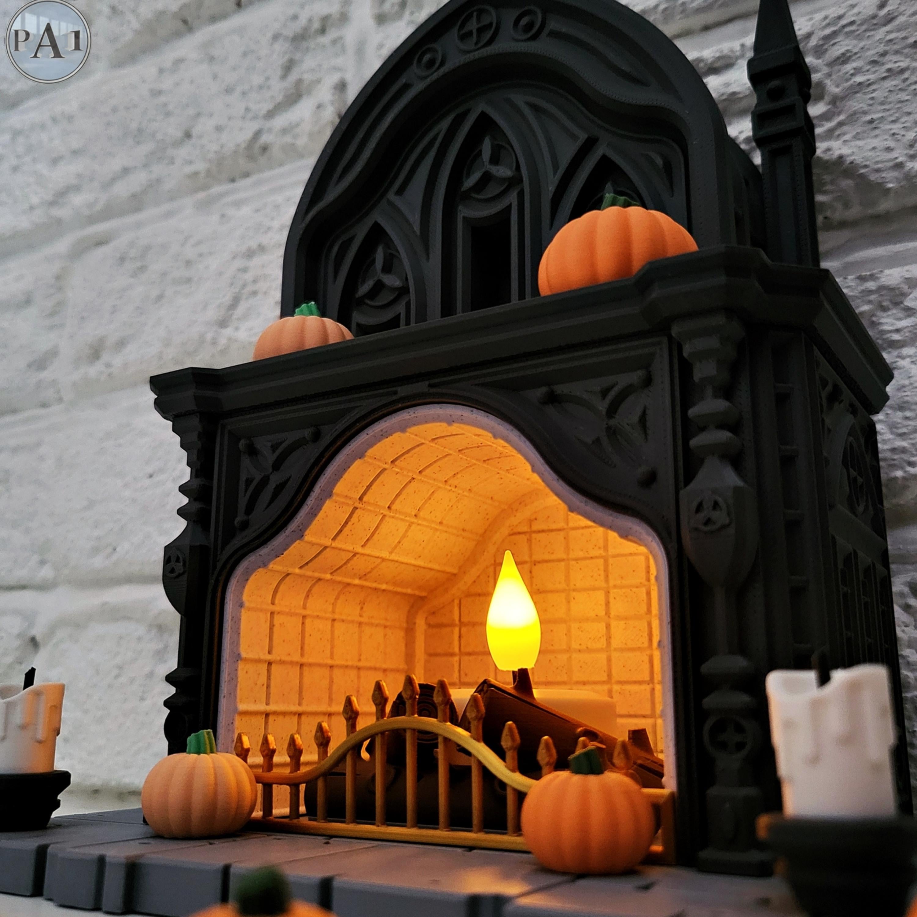 3D Printed Gothic Halloween Tealight Fireplace: Spooky Home Decor (DIY Kit)